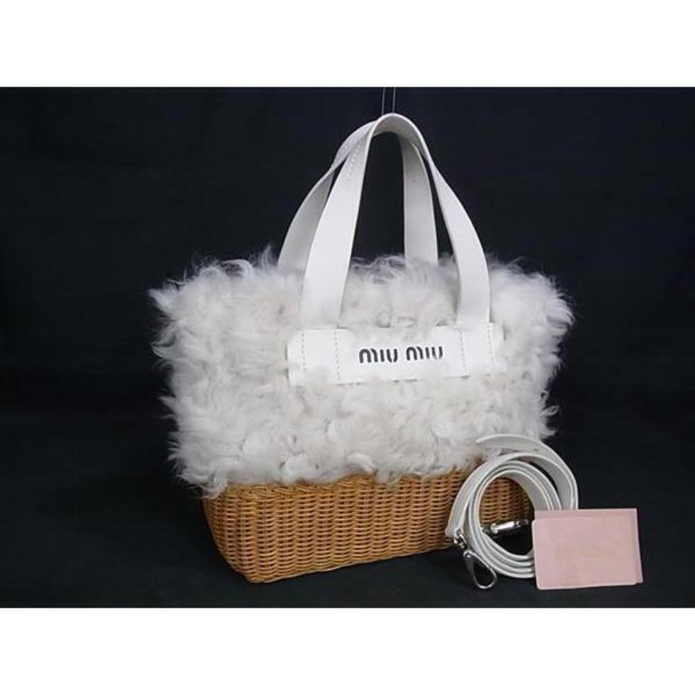 Miu MIu Sheep Fur Straw Tan Crossbody 2way Shoulder Bag